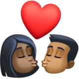 亲吻: 女人男人较深肤色中等-深肤色emoji素材一 160x160像素