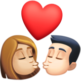 亲吻: 女人男人中等-浅肤色较浅肤色emoji素材一 160x160像素