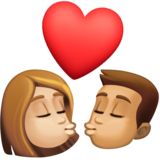 亲吻: 女人男人中等-浅肤色中等肤色emoji素材一 160x160像素