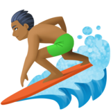 男子冲浪:中黑肤色emoji素材一 160x160像素