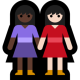 女性牵手:深色肤色,浅色肤色emoji素材一 160x160像素