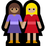 女性牵手:中等肤色,中等肤色emoji素材一 160x160像素