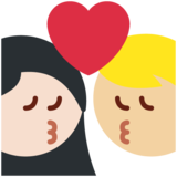 亲吻: 女人男人中等-浅肤色较浅肤色emoji素材一 160x160像素