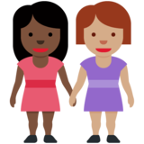 女性牵手:深色肤色,中等肤色emoji素材一 160x160像素