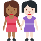 女性牵手:中深色肤色,浅色肤色emoji素材一 160x160像素
