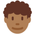 Twitter里的男士：中深色肤色，卷发emoji表情