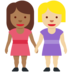 Twitter里的女性牵手:中暗肤色,中浅肤色emoji表情